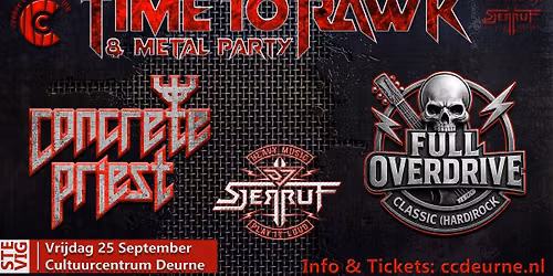 Time To Rawk & Metal Party – Concrete Priest, Full Overdrive en DJ Sjerruf — muziek in Helmond
